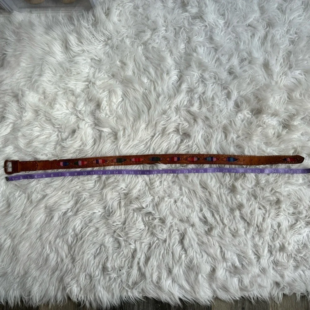 Guatemalan Tooled Embroidered Leather Colorful Belt Size M/L